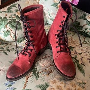Western Red Suede Lace Up Boots